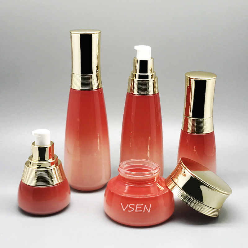 紅色漸變化妝品套裝玻璃瓶 化妝品包材瓶子乳液(圖3)
